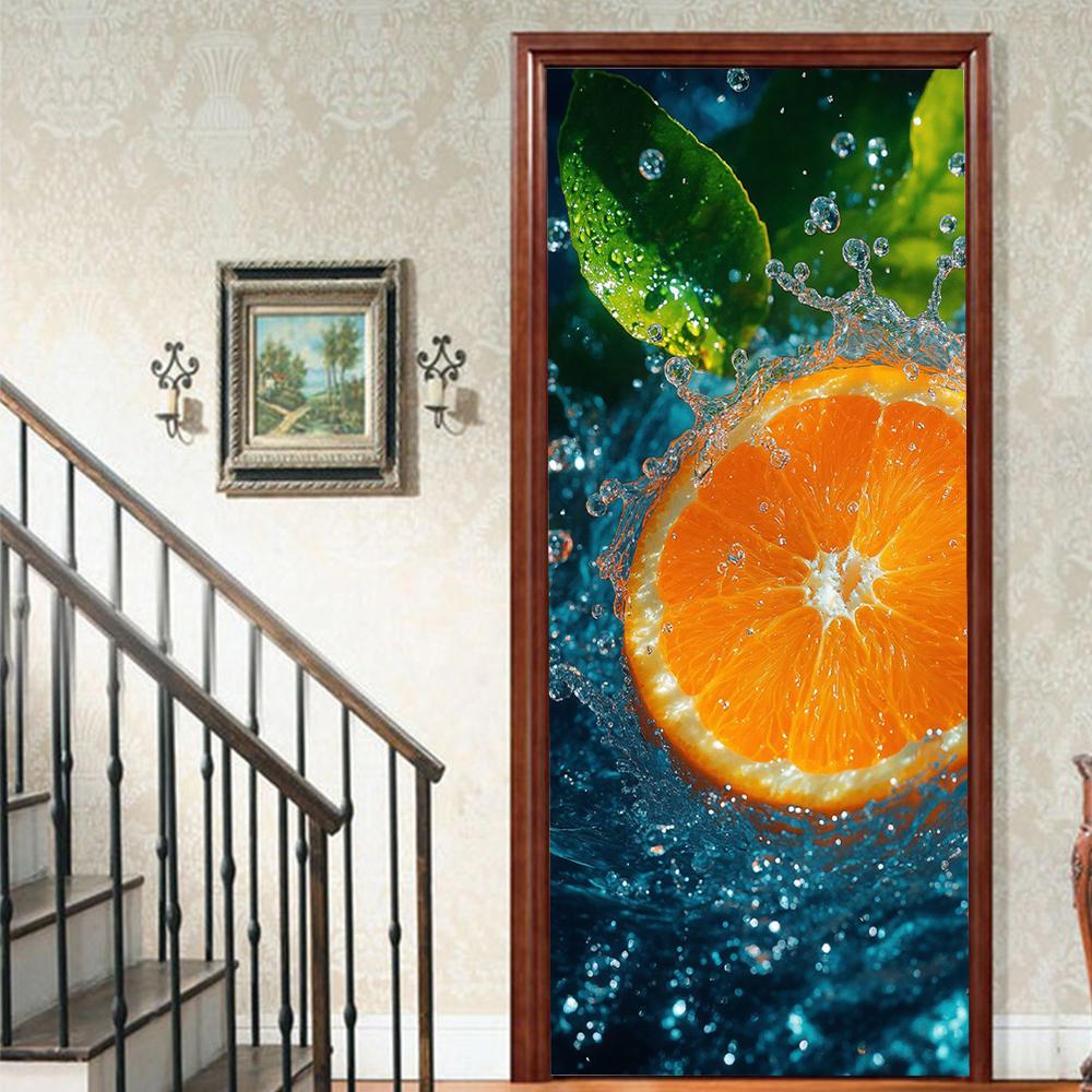 Fruit Lemon Door Stickers 3D Removable Vinilos Para Puertas Adhesive Wallpaper Art Murals for Doors Bibliotheque Modern Home Decor