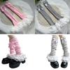 Cable Knit Leg Warmers Boot Cuffs with Bowknot Decorated Sweet Tiered Ruffled Lace Trim Leg Covers Calf Socks for Women