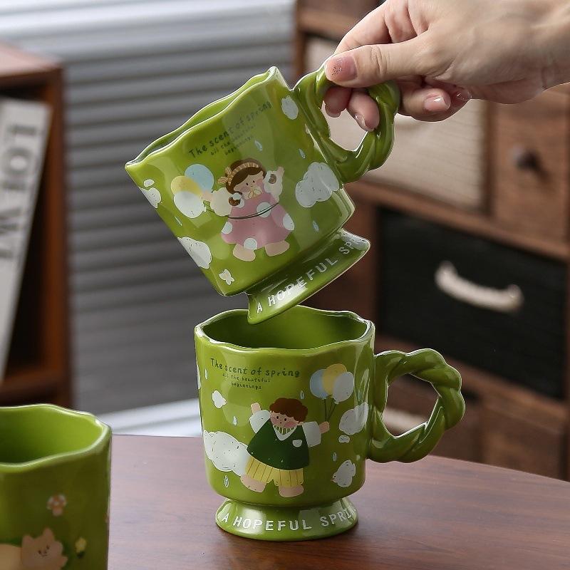 Cute Tall Mug Girls Water Cup Home Office Cup High Value Ceramic Cup Breakfast Cup Men
