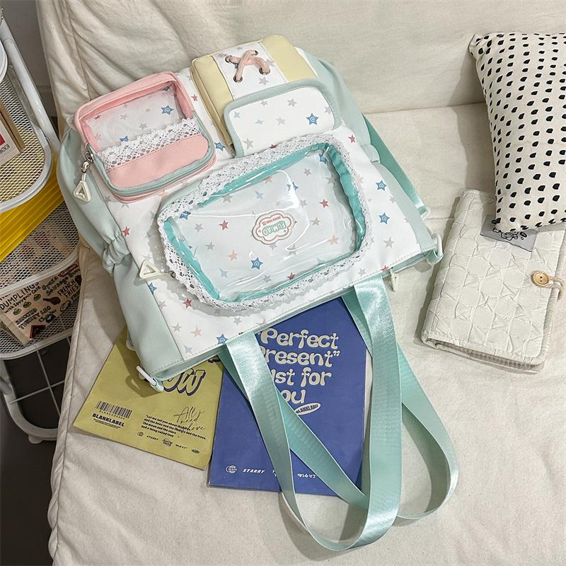 Women's Contrast Shoulder Bag Stars Print College Style Crossbody Bag