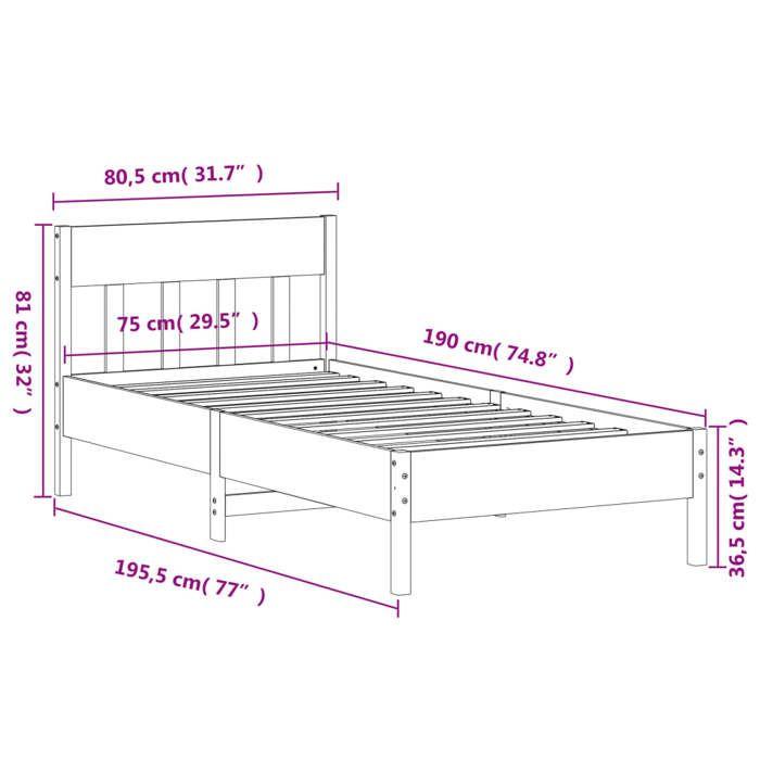 VidaXL Cadre de Lit avec Tête de Lit, Lit Simple avec Sommier à Lattes, Lit Adulte, Meuble de Chambre, Moderne, Blanc 842679