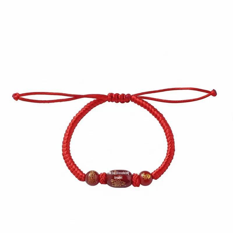 2025 Year of the Snake Colorfast Red Rope Bracelet: Woven Zodiac Theme with Vajra Knot and Agate, Suitable for Monkeys, Pigs, and Tigers