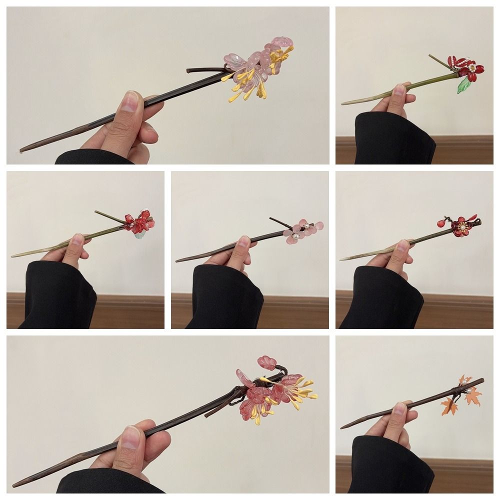 Maple Leaves Hanfu Hair Chopsticks Wooden Flower Hair Fork Chinese Style Hair Stick  Perform
