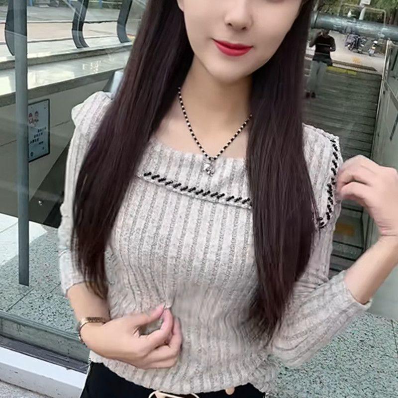 

Осенний тренд Свободный вязаный свитер, стройнящий фигуру: Стильная, Универсальная, Омолаживающая Базовая Футболка с Длинным Рукавом L: 90-105 lbs