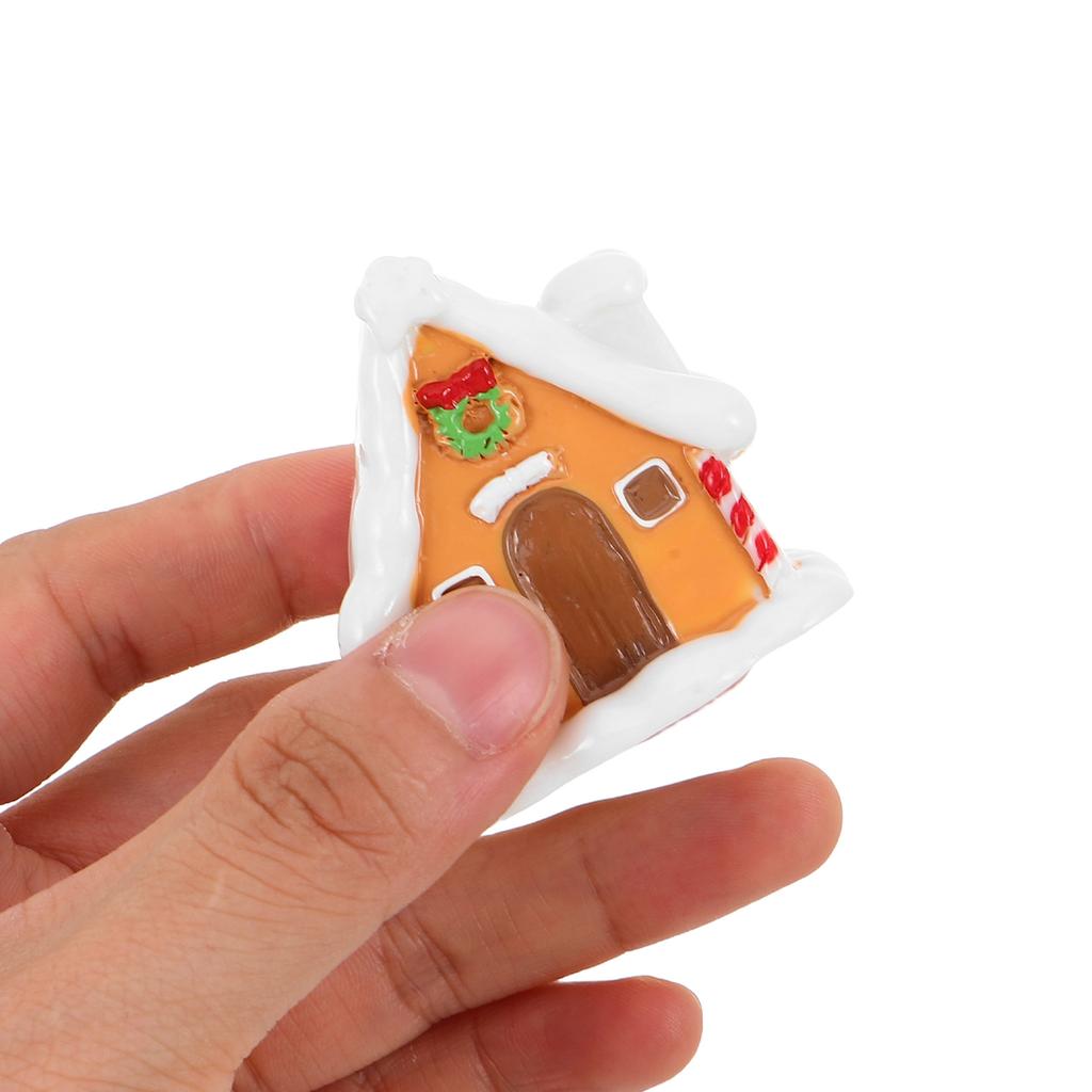 6 pcs Christmas Moss Micro Landscape: Resin Gingerbread House Mini Snow Village Statue For Holiday Decor Xmas Party Ornament,