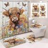 Cute Highland Cattle Printed Shower Curtain Waterproof Durable Polyester Bath Curtain For Home New Year Christmas Bathroom Decor