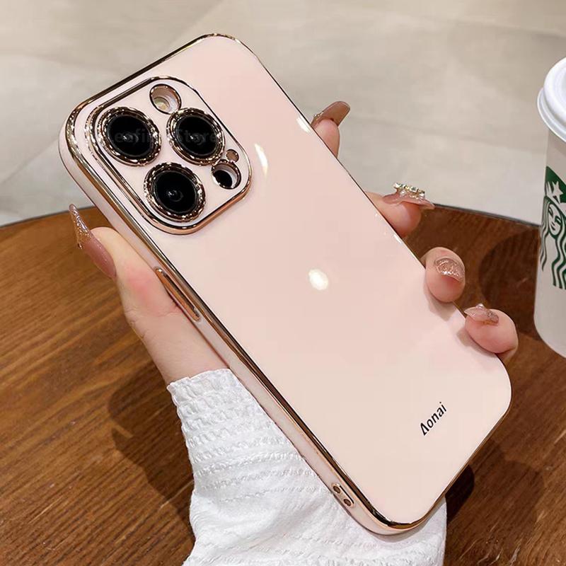 

Мягкий силиконовый чехол для iPhone 15 14 11 12 13 Pro Max Mini Plus с классическим покрытием, однотонный гальванический защитный чехол для объектива For iPhone 14 Pro