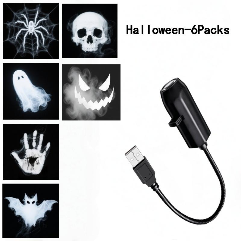 Halloween USB Projector Light Skull NightLight Ghost LED Lamp 360Degree Rotating Switchable Pattern Design Dark & Night Ambiance