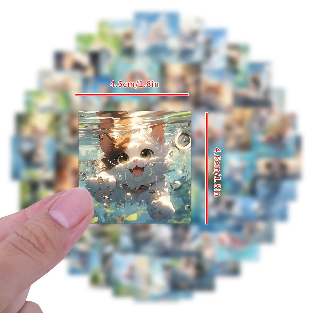 60 Cute Cat Stickers Comic Style Cats with High Appearance Playing Water Kitten Water Cup Stickers