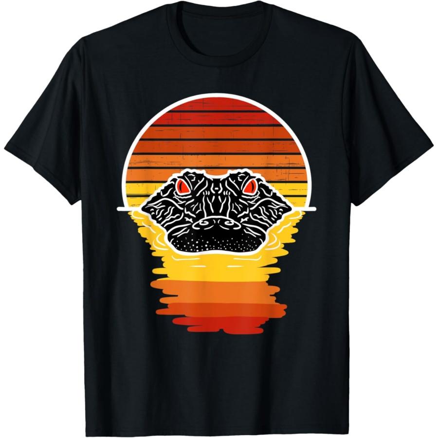 American Alligator with a Retro Sunset T-Shirt S