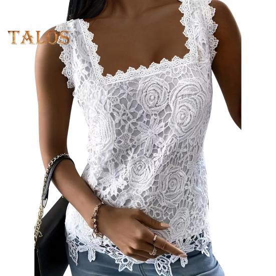 

Женский летний жилет с квадратным воротником без рукавов, майка с вышивкой, кружевной жилет с цветочным принтом, однотонные тонкие топы 2XL белый