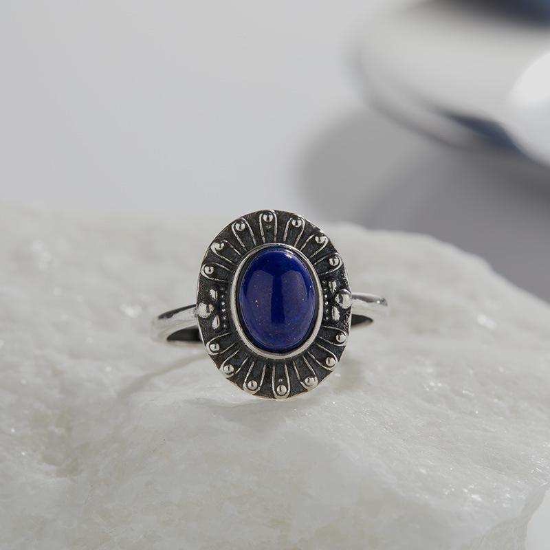 Palace Retro Thai Silver S925 Sterling Silver Ring, Natural Gemstone Index Finger Ring, Male And Female Couples Can'T Lose Color