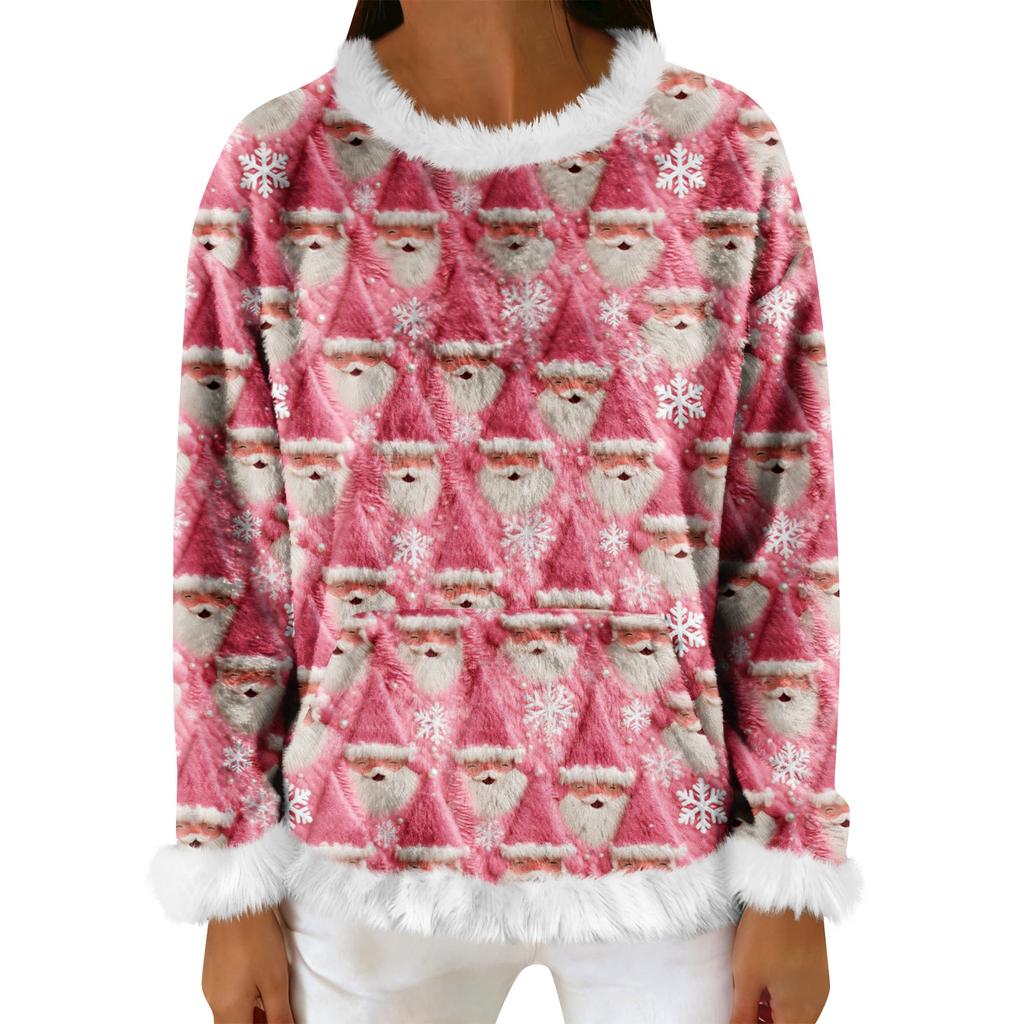 Women's Casual Fleece Sweatshirt  Long-Sleeve Round  Neck Casual Comfortable Loose-Fit Lightweight Women's Flannel Sweatshirt