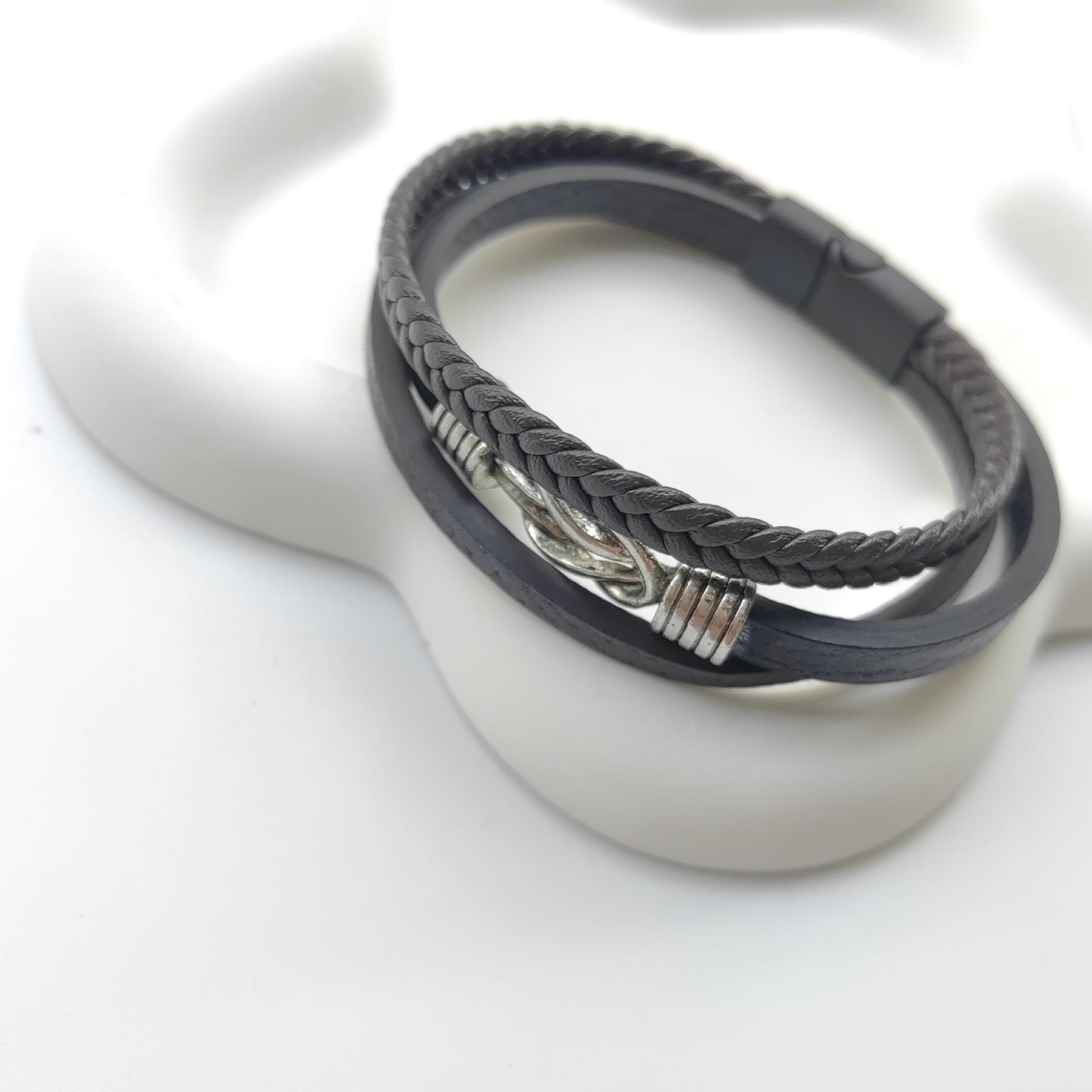 Titanium Steel & Leather Magnetic Clasp Men s Punk Bracelet