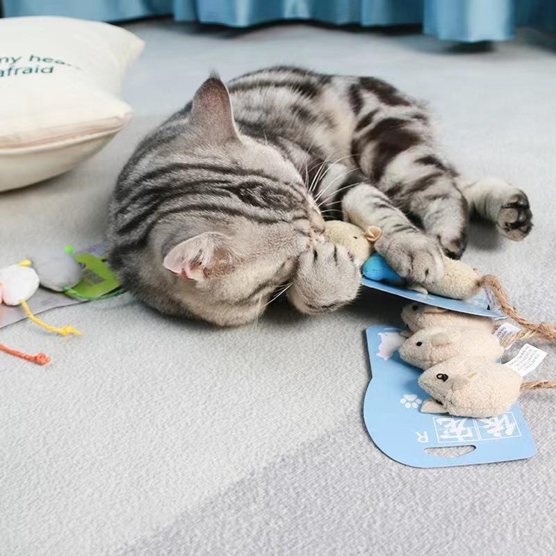 3-Pack Realistic Plush Mouse Cat Toys - Bite-Resistant Interactive Teasers for Kittens, Energy-Burning Toys To Relieve Boredom
