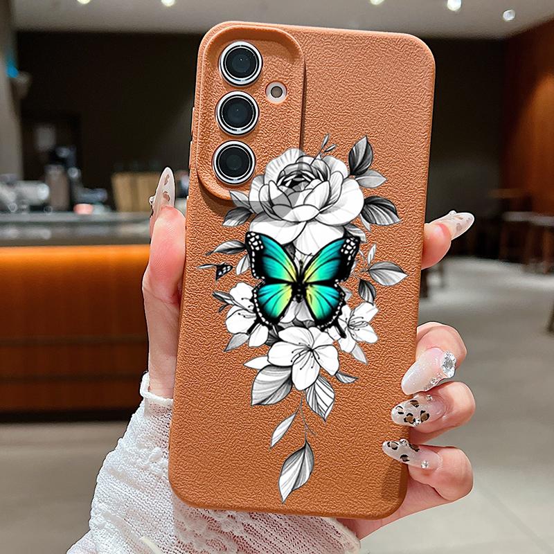 Butterfly Pattern TPU Soft Slim Case For Samsung S25 S24 FE S23 Ultra S22 S21 A16 A56 A36 A55 A15 Leather Texture Shockproof Matte Phone Cover