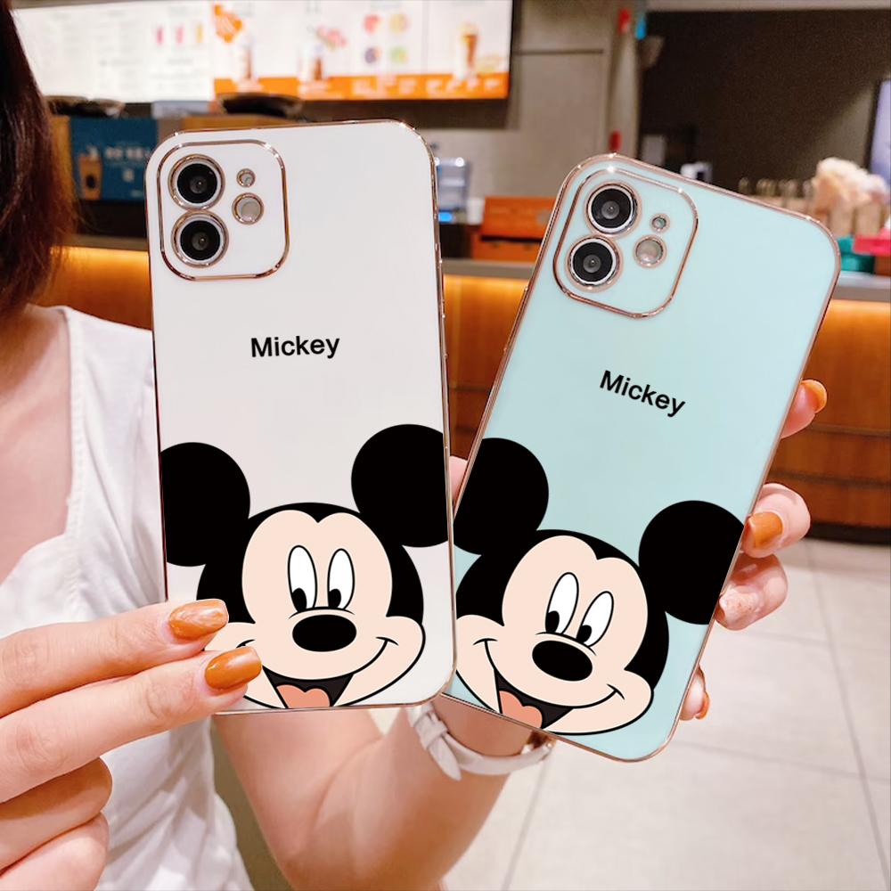 

Мягкий чехол с рисунком Микки Мауса и квадратным краем для телефона с покрытием из ТПУ, роскошный чехол для телефона из ТПУ для OPPO
