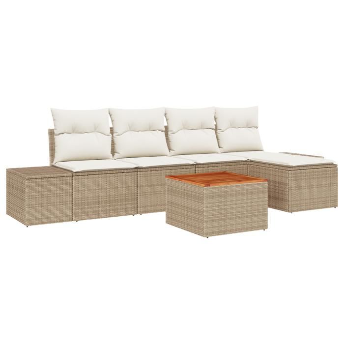VidaXL Ensemble de canapés de jardin 6 pièces avec coussins Beige Rotin Synthétique Acacia 3347946