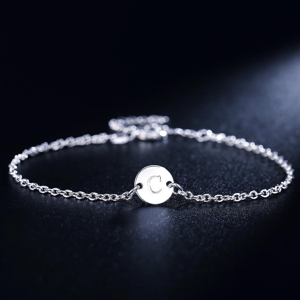 925 Sterling Silver 26 Letter Women Men Chain Bracelet Anklet Charm  Wedding Personality Jewelry Lady Gift Party