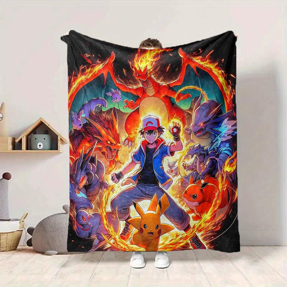 1pc , Charizard Flannel Blanket [Cozy Throw Blanket] For Sofa, Bed, Travel, Camping, Livingroom, Office, Couch, Chair, And Bed