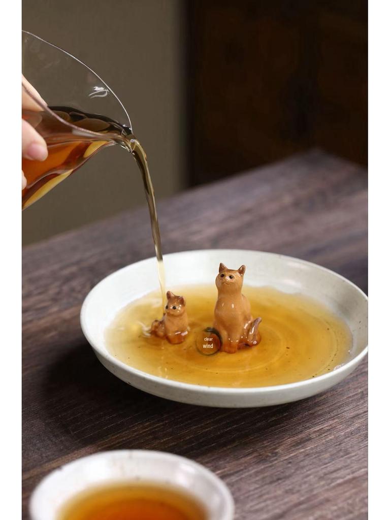 Yixing Zisha Mini Orange Cat Tea Pet – Exquisite Lucky Cat Tea Ornament