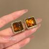 Elegant Retro Coffee Stud Earrings for Women - 2026 New Style, Versatile Autumn/Winter Accessory