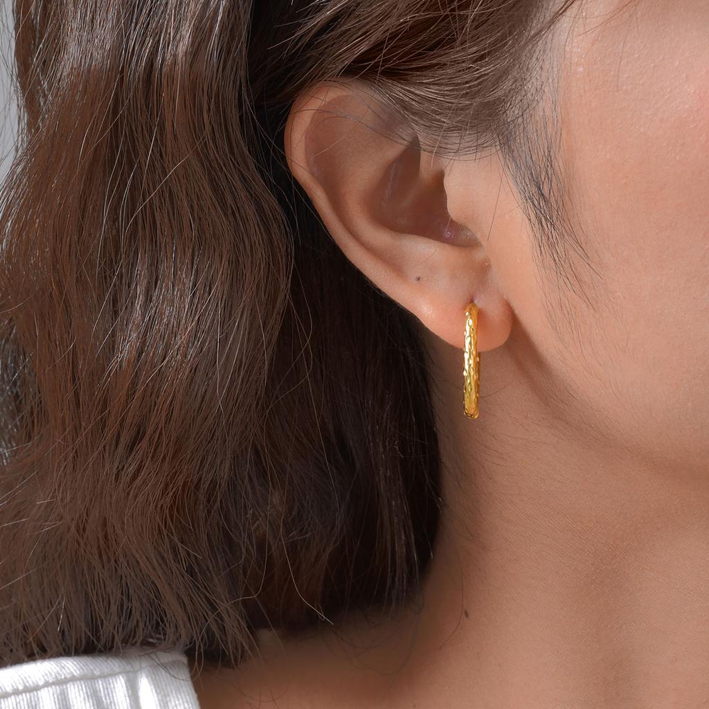Minimalist U-shaped Earrings for Women, Gold Silver Color Hammer Pattern Stainless Steel Hoop Earrings, Trendy Jewelry Gifts