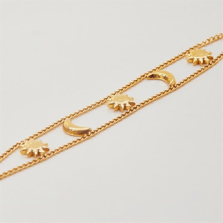 Double Layer Bracelet Sun Moon Charm Bracelets Stainless Steel Wrist Jewelry Present for Women Men Trendy Accessory