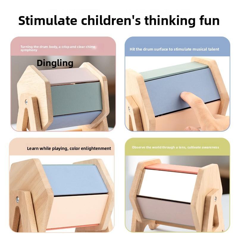Montessori Wooden Drawer Box With Textile Drum For Early Childhood Learning Development