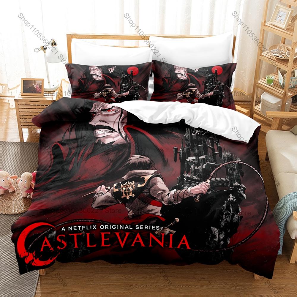 Cool Personality Gothic Dark Castlevania Bedding Set New Vampire Castle Anime Printed Japanese Game Duvet Cover Set for Bedroom