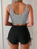 Sexy Drawstring Side High Waist Bikini Set Women Black Stripe Push Up 2 Piece Swimsuit Summer Holiday Bathing Suit
