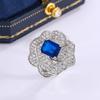 Blue Square Diamond Flower Design Adjustable Ring Light Luxury Shiny AAAA Full Diamond High Sense Women's Jewelry