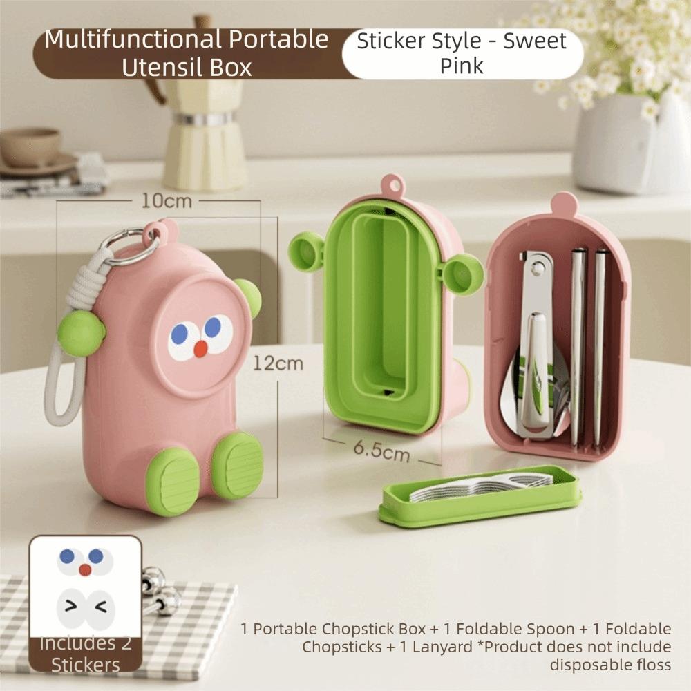 Creative Portable Cutlery Set Stainless Steel with Storage Box Spoon Folding Chopsticks Outdoor