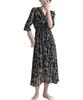 Dep Club Chiffon Long Summer Relaxed Short Floral Women's Dress, Sleeve, A-Line, Casual, Dress, Fit, Long, Sleeve, 5/8 Sleeve, Print, Spring/Summer