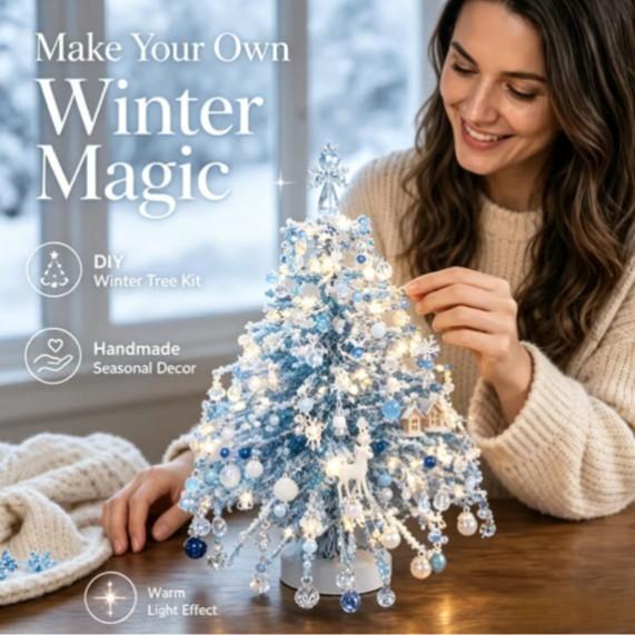 DIY Beaded Christmas Tree Kit LED Xmas Tree Desktop Ornaments Colorful Mini Crystal Bead Maple Tree Halloween Decor Holiday Gift