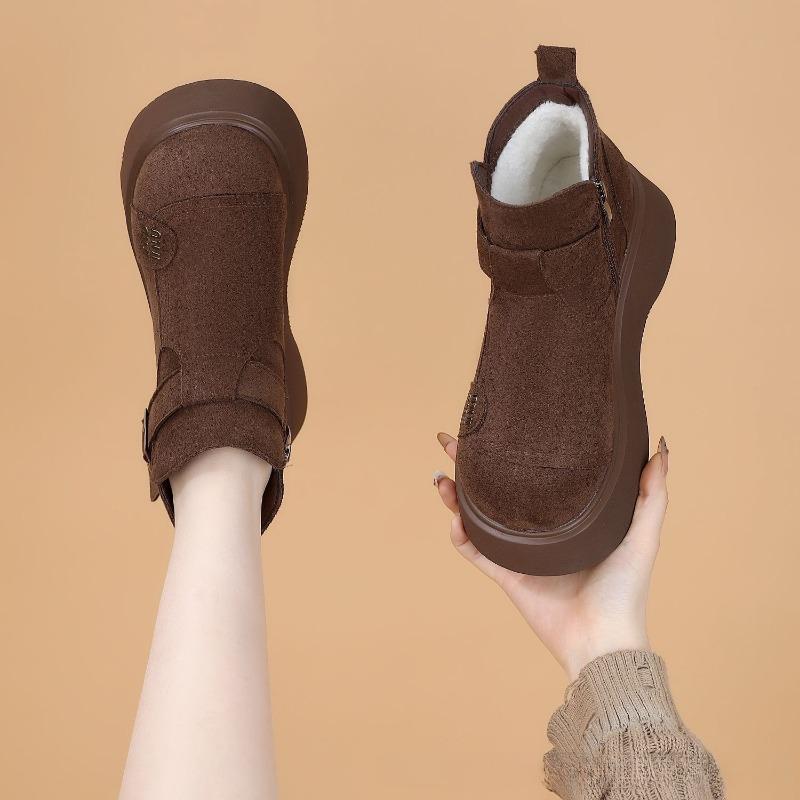 New Thick-soled Ankle Boots for Women, Versatile Height-increasing Fleece Cotton Shoes and Snow Boots