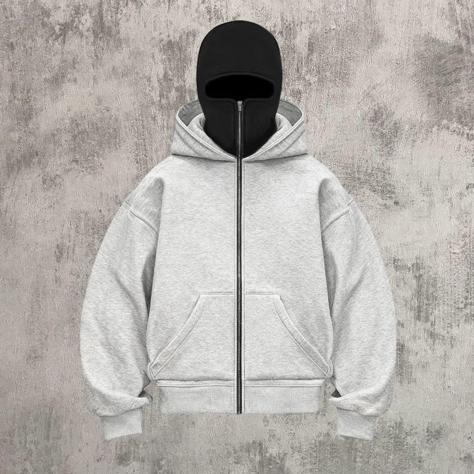 Autumn and Winter New Trend Fashion Solid Color Velvet Zipper Double Hat Sweatshirt Couple Harajuku Casual Wear