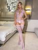 European & American Sexy Halterneck Cutout Jacquard Mesh Bodystocking Suspender Bodysuit
