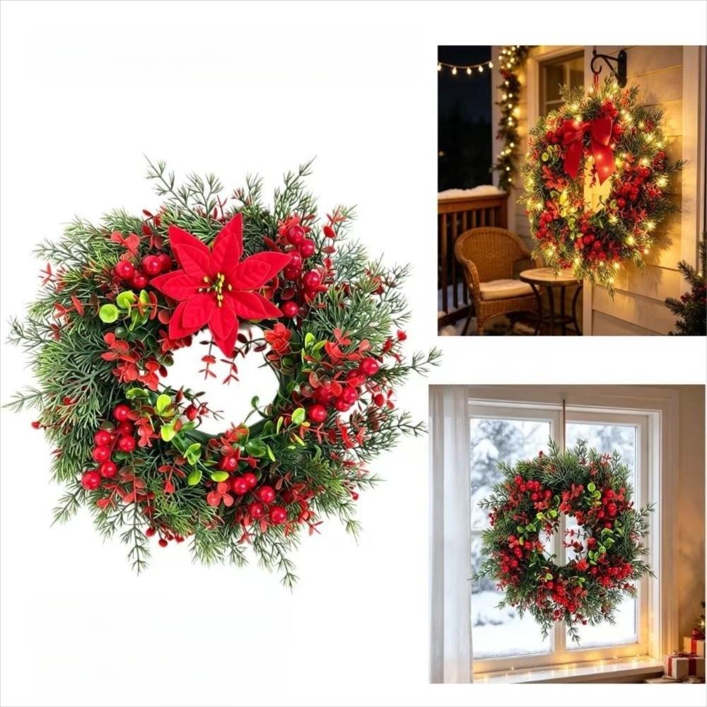Bowknot Christmas Door Wreath Red Berries Artificial Holiday Wreath  Holiday Party Decor