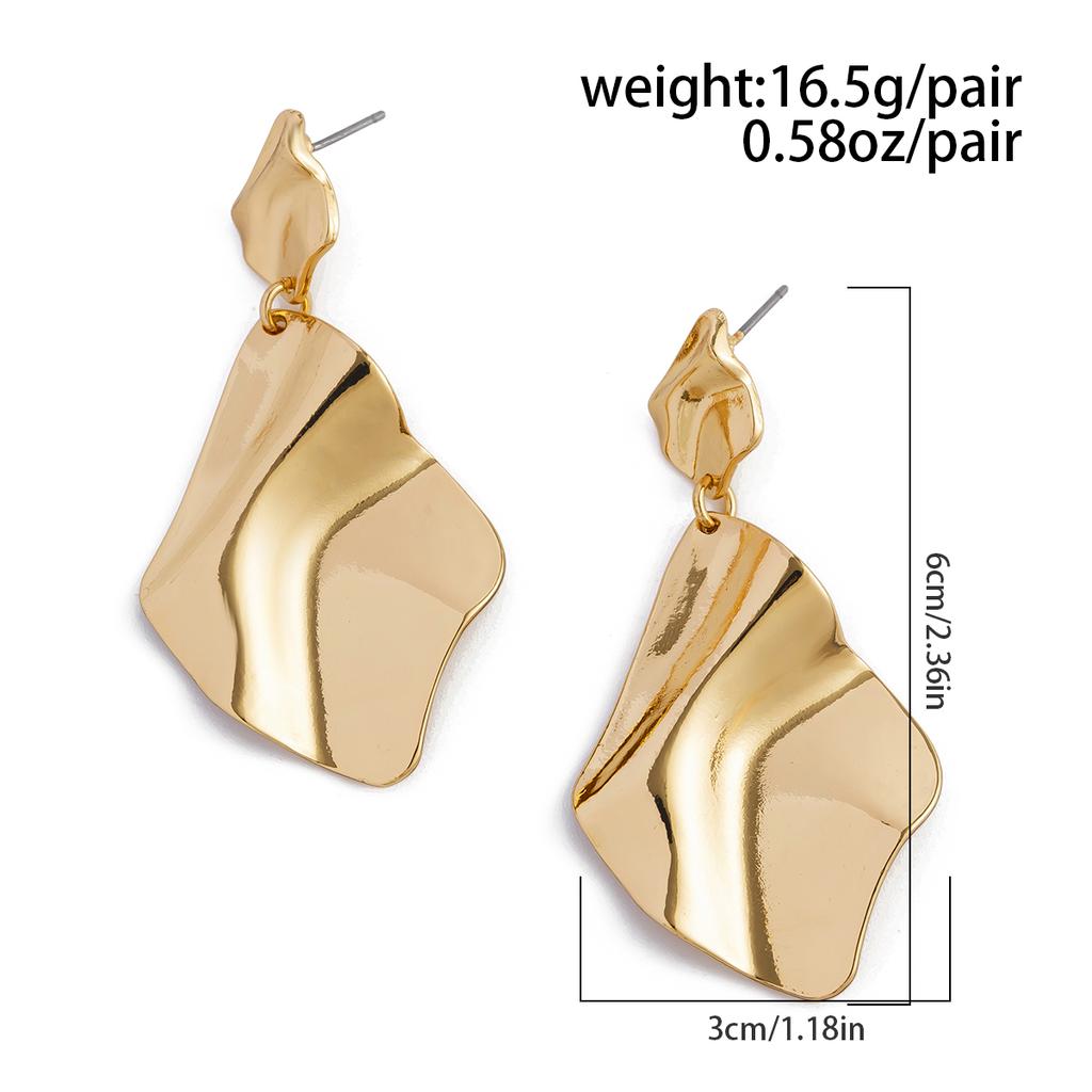Ingemark Vintage Irregular Pleated Metal Drop Earring for Women Fashion Statement Goth Gold Color Piercing Earrings Zircon Gift