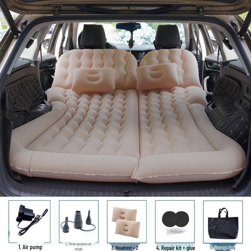 Universal Inflatable Car Mattress - Portable Folding Flocked Bed for Back Seat, SUV, and Sedan Trunk