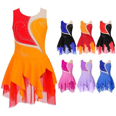 Girls Sleeveless Figure Ice Roller Skating Dress Rhinestone Gymnastic Leotard Competition Costume Skating Wear