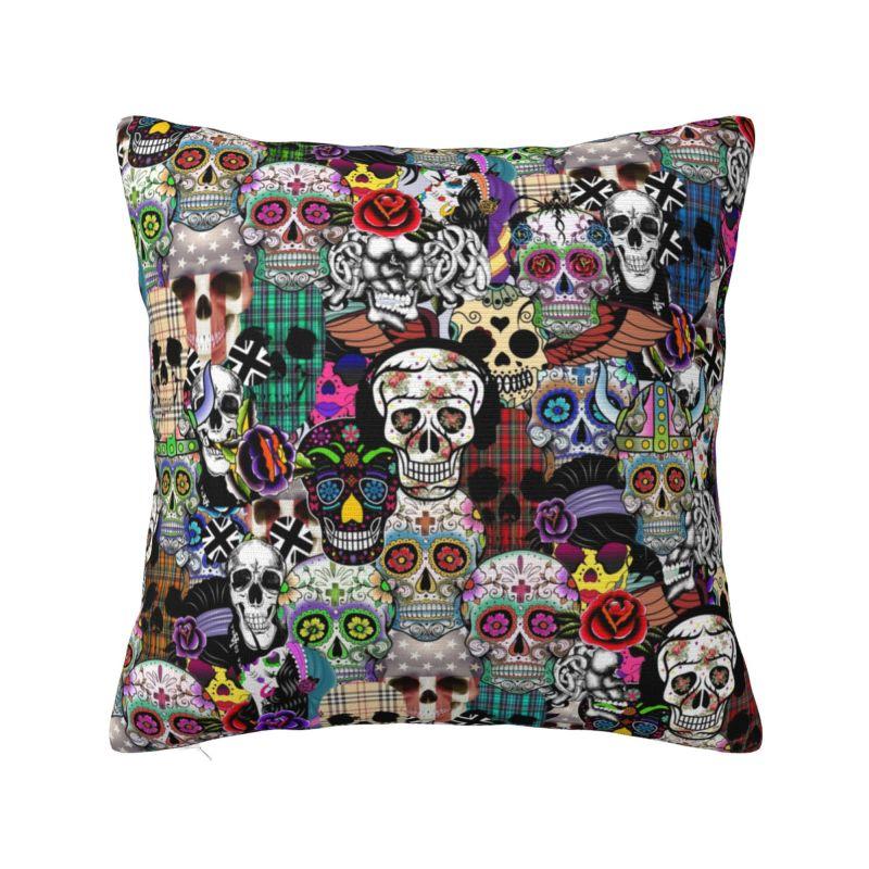Day Of The Dead Floral Cushion Cover 40x40cm Halloween Sugar Skull Velvet Luxury Pillow Case Living Room Decoration