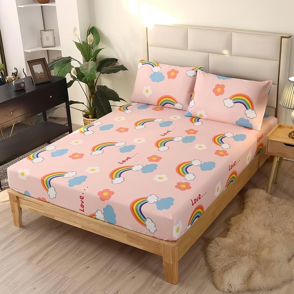 Pink Peach Pattern Mattress Three-Piece Digital Printing Mattress Bedding Set Adult Children