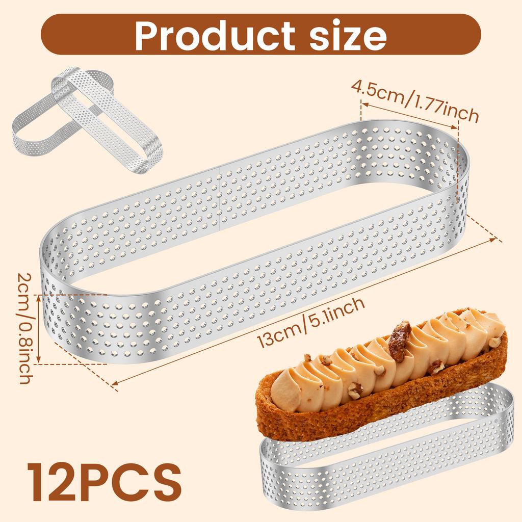 12PCS Steel Porous Tart Ring Perforated Cake Mousse DIY Mousse Cake Cookies Pastry Quiche Oval Round Molds for Baking Tools