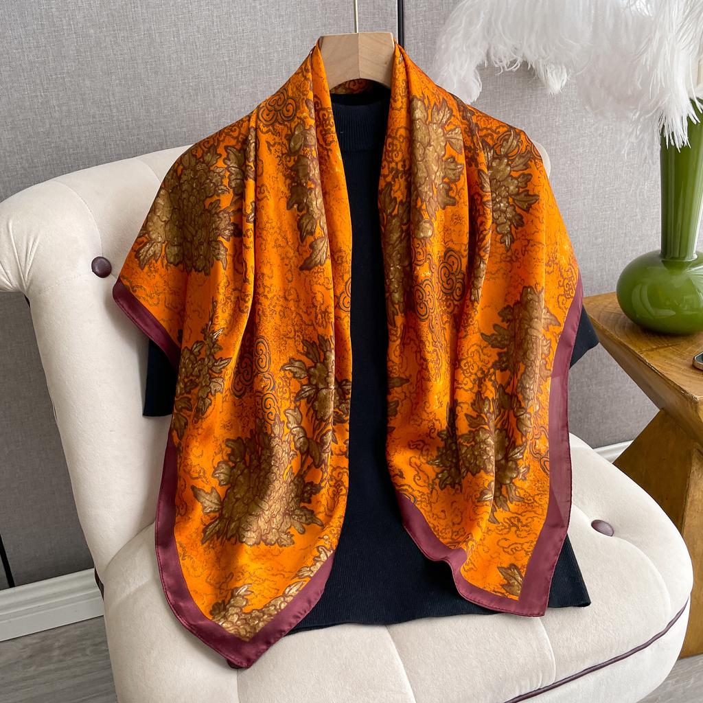Luxury Silk Scarf For Women Hijab Bandana Fashion 90*90Cm Square Scarves Handkerchief Design Shawl Wraps Echarpe Foulard
