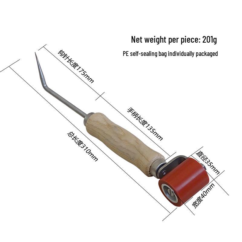 Silicone High-Temperature Pressure Roller with Wooden Handle - PVC Waterproof Seam Roller & Crochet Hook Dual-head Red Roller (40MM)