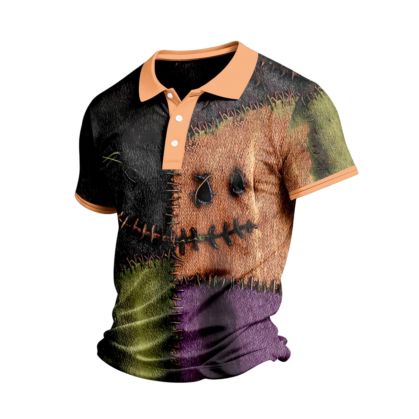 Men s Casual Short Sleeve Shirt with Halloween Print XL