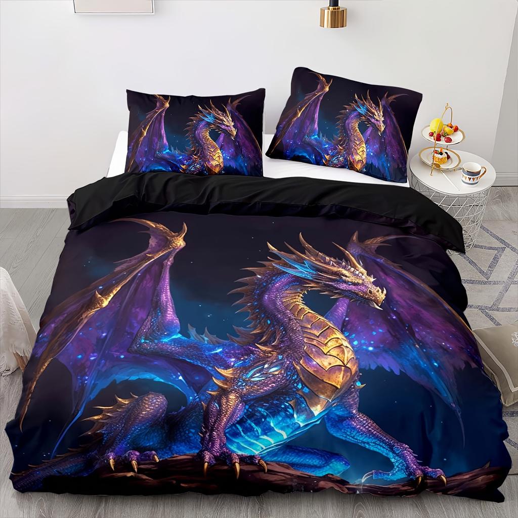 Dragon Bedding Set Double 3D Print Dragon Duvet Cover with Pillowcases Soft and Comfortable
