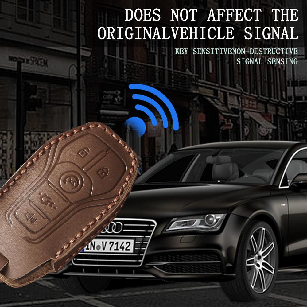 4 5 Buttons Leather Car Key Fob Case Cover Holder for Ford Fusion Explorer Mustang Edge F-150 Mondeo for Lincoln MKZ MKC MKX